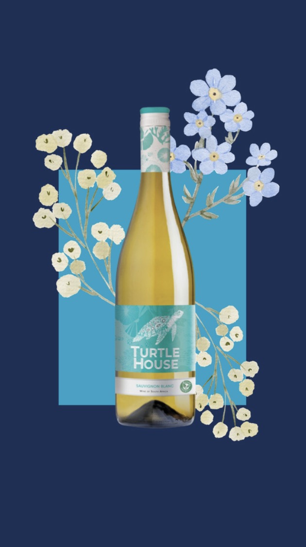 Turtle House Sauvignon Blanc visual with floral illustration